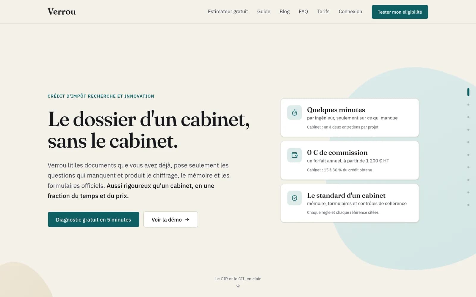 Page d'accueil de Verrou : le dossier d'un cabinet, sans le cabinet.